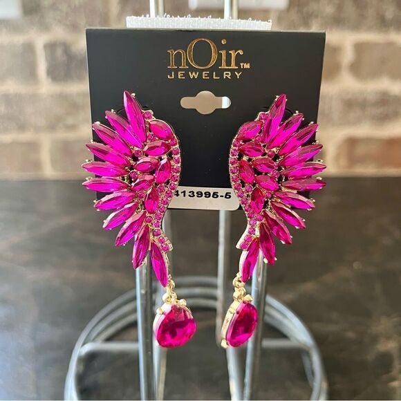 Noir Jewelry Pink & Gold Dangle Rhinestone Post Earrings. NWOT! - Picture 3 of 4